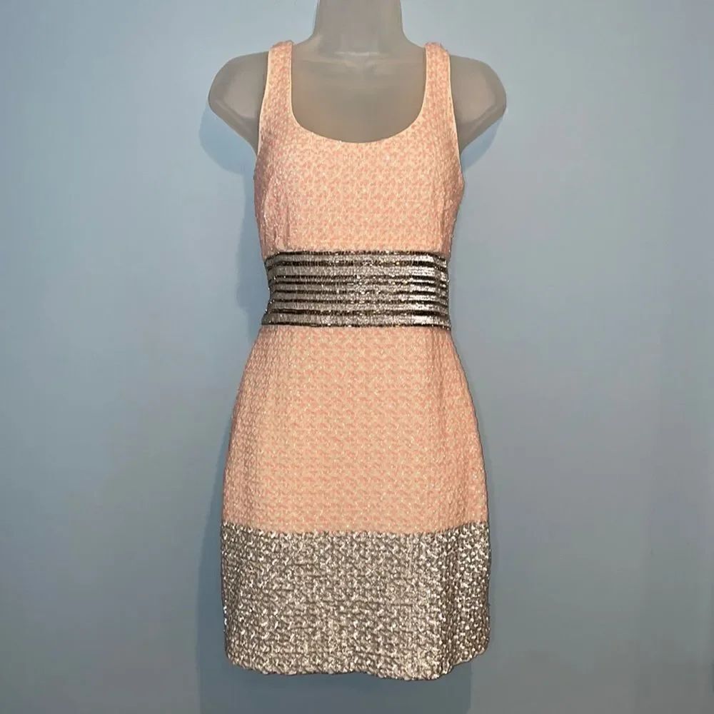 Badgley Mischka Sequin Beaded Sleeveless Mini Sheath Cocktail Dress